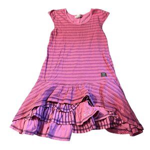 Naartjie Kids XXL 8 Years Pink Striped Cap Sleeve Ruffle Hem Dress Cotton